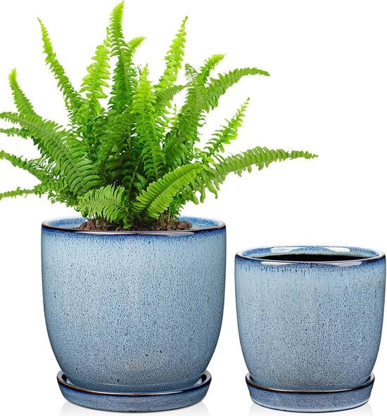 Set di 2 vasi ceramici per piante - interni - decorativi - 2 pezzi - blu - ceramico - 12 cm e 15 cm