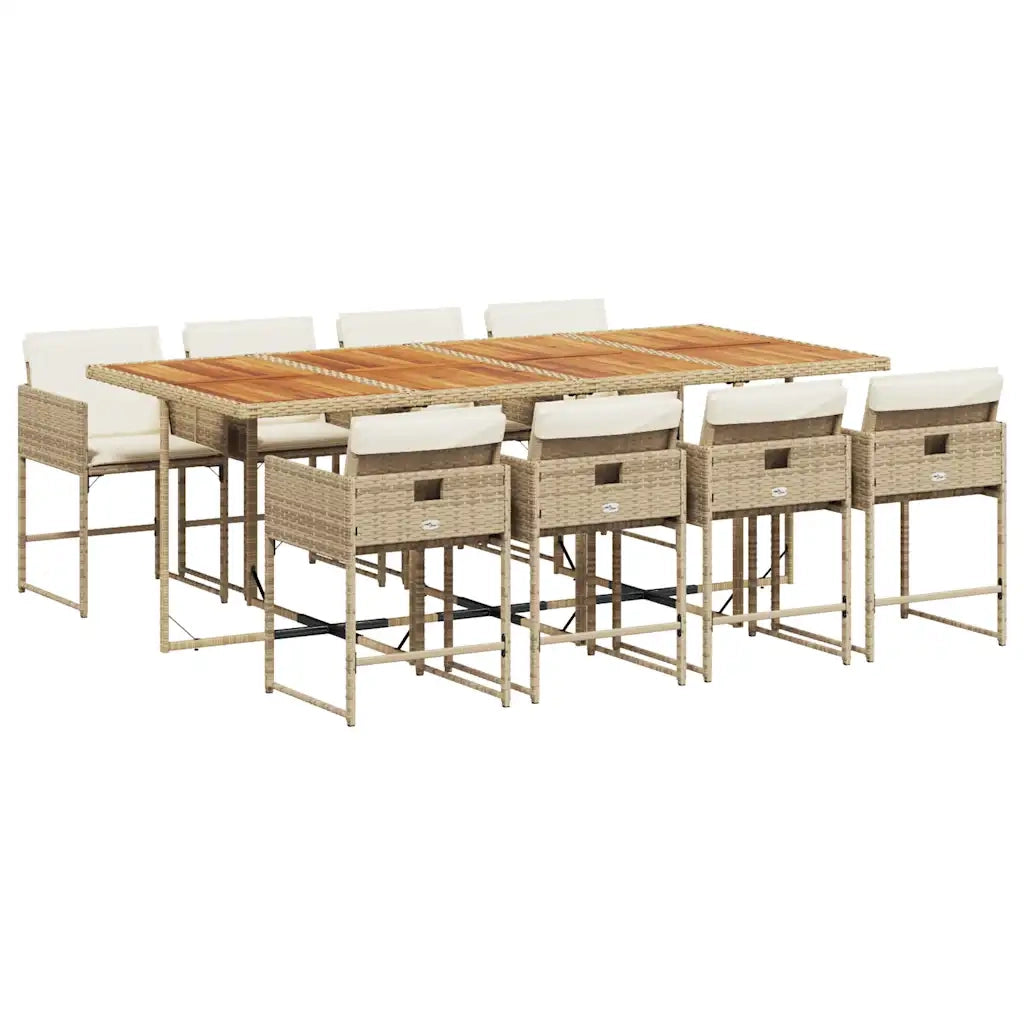 Set da Pranzo da Giardino 9 pz con Cuscini Beige in Polyrattan 3211288