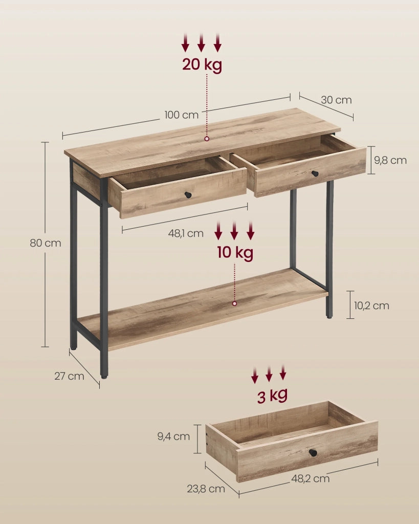 Consolle tavolo da ingresso tavolino con 2 cassetti struttura in acciaio per ingresso camera da letto soggiorno stile industriale marrone rustico e nero 12_0007513