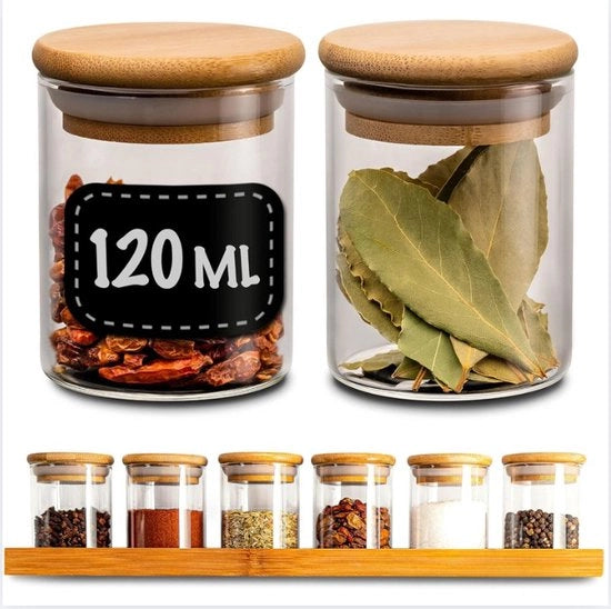 Set di 6 contenitori da 120 ml - con appoggio e etichette per etichettatura - Stivellabile - Resistente al lavaggio a vapore - Organizzazione della cucina - Contenitori per spezie - erbe e tè