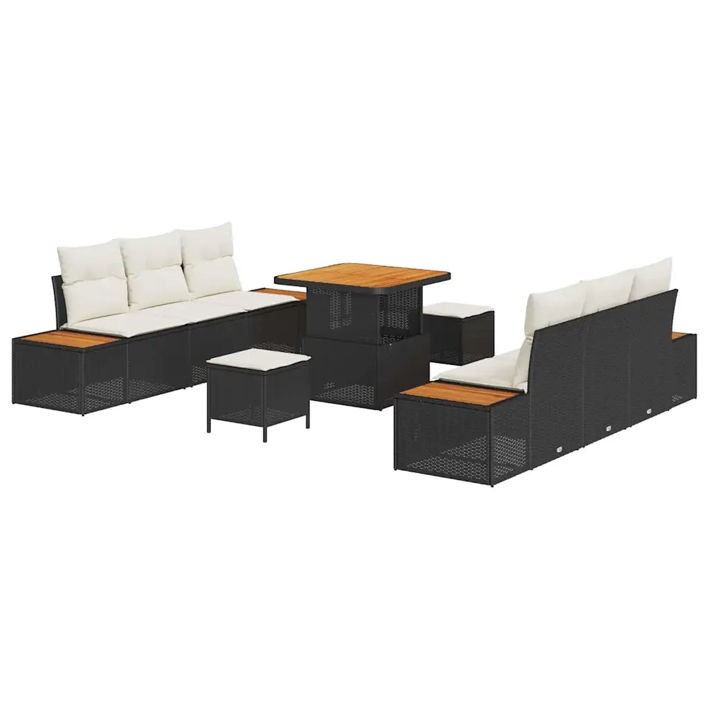 Set Divano da Giardino 9 pcs Nero polyrattan