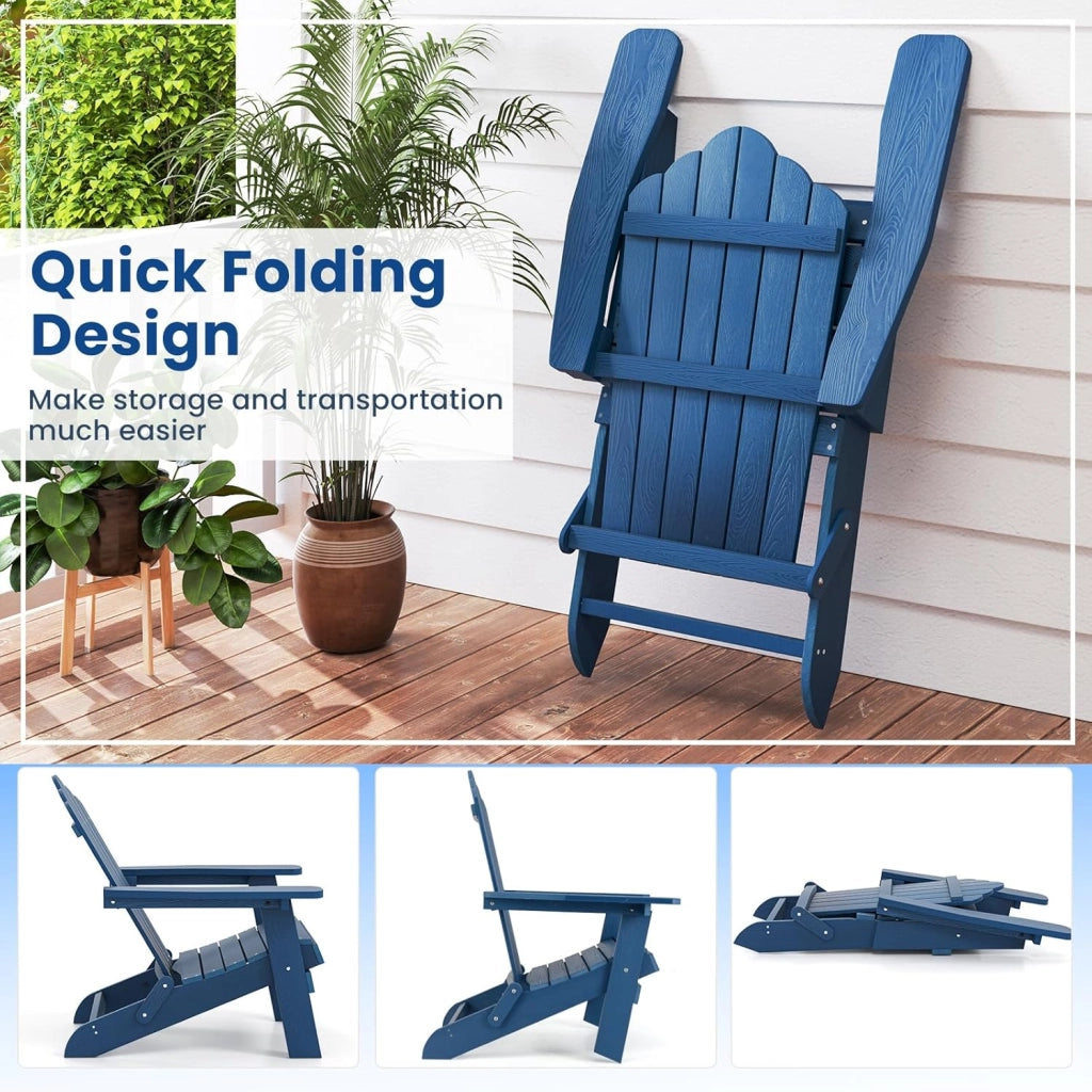 Sedia Adirondack Pieghevole, Sedie da Patio Resistente alle Intemperie con Schienale Ergonomico Inclinato, Braccioli Larghi, Seduta Confortevole, Sedia da Giardino, Cortile, Piscina (Blu)