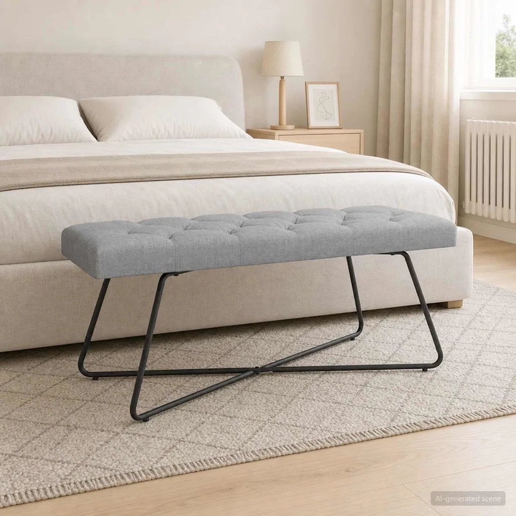 Panchina con bottoni imbottiti Grigio Chiaro 110 x 40 x 46 cm 42038371
