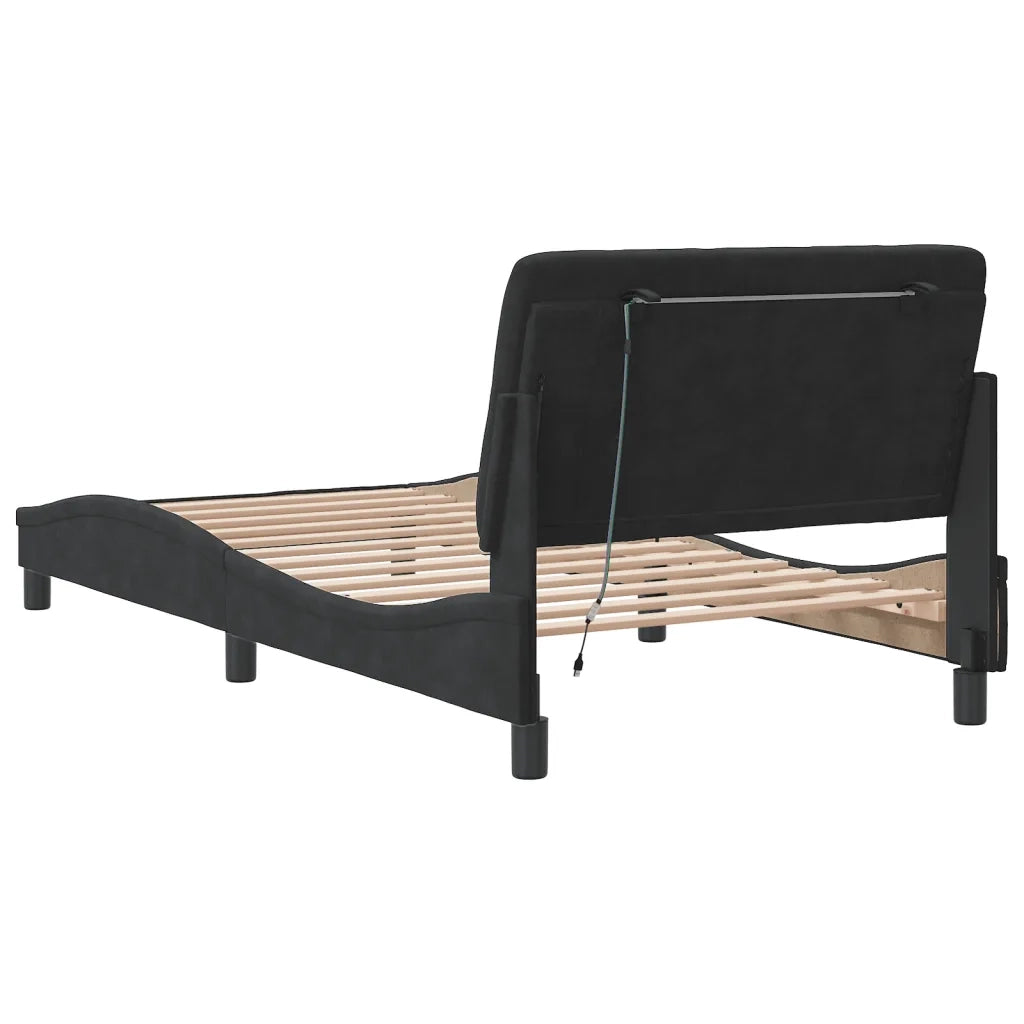 Giroletto con LED senza Materasso-Struttura Letto Nero 100x200 cm in Velluto