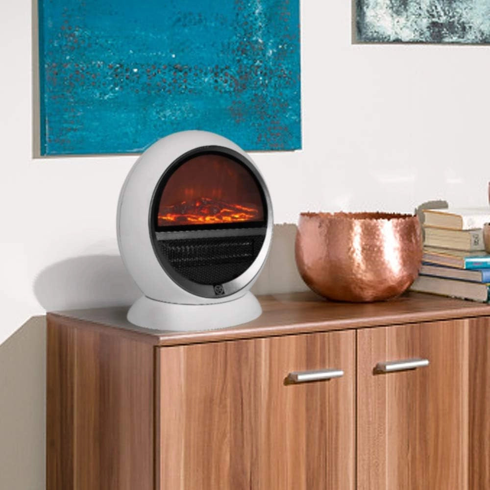 ® Camino Elettrico con Effetto Fiamma 1500W Ruotabile Termoventilatore Effetto Camino Portatile Caminetto Elettrico LED 2 Impostazioni di Calore