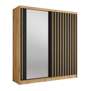 Armadio KAZU a 2 porte scorrevoli con specchio in rovere e grigio grafite 205 cm