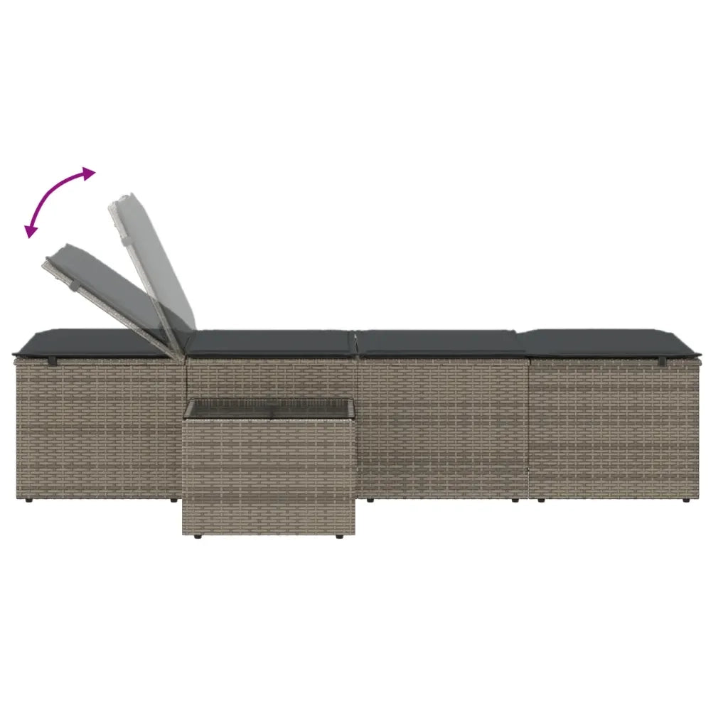 Lettini Prendisole 2 pz | Sdraio da giardino | Lettino da sole con tavolo grigio in polyrattan