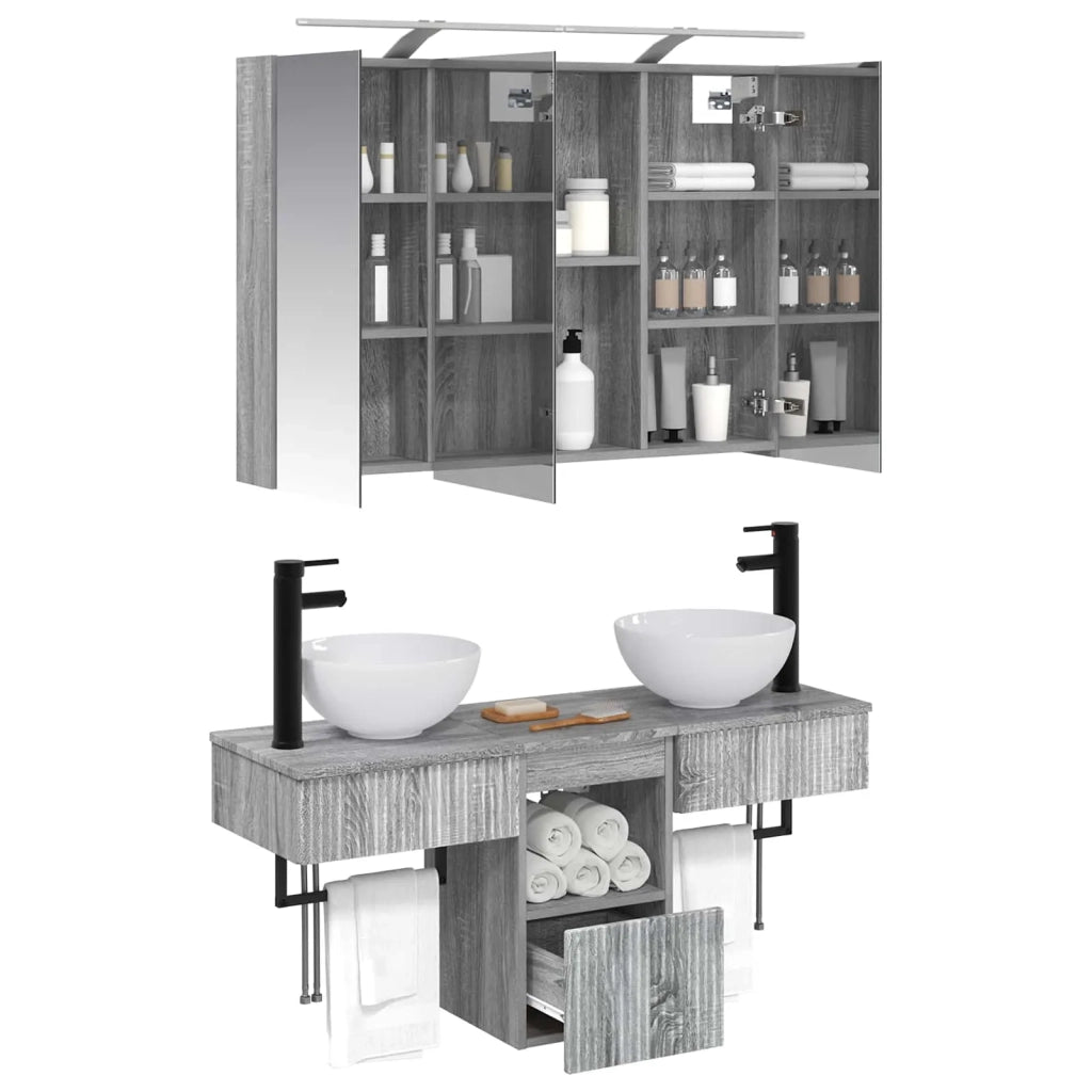 Set di Armadi da Bagno 4 pcs Sonoma grigio 100 x 14,5 x 70 cm 3406260