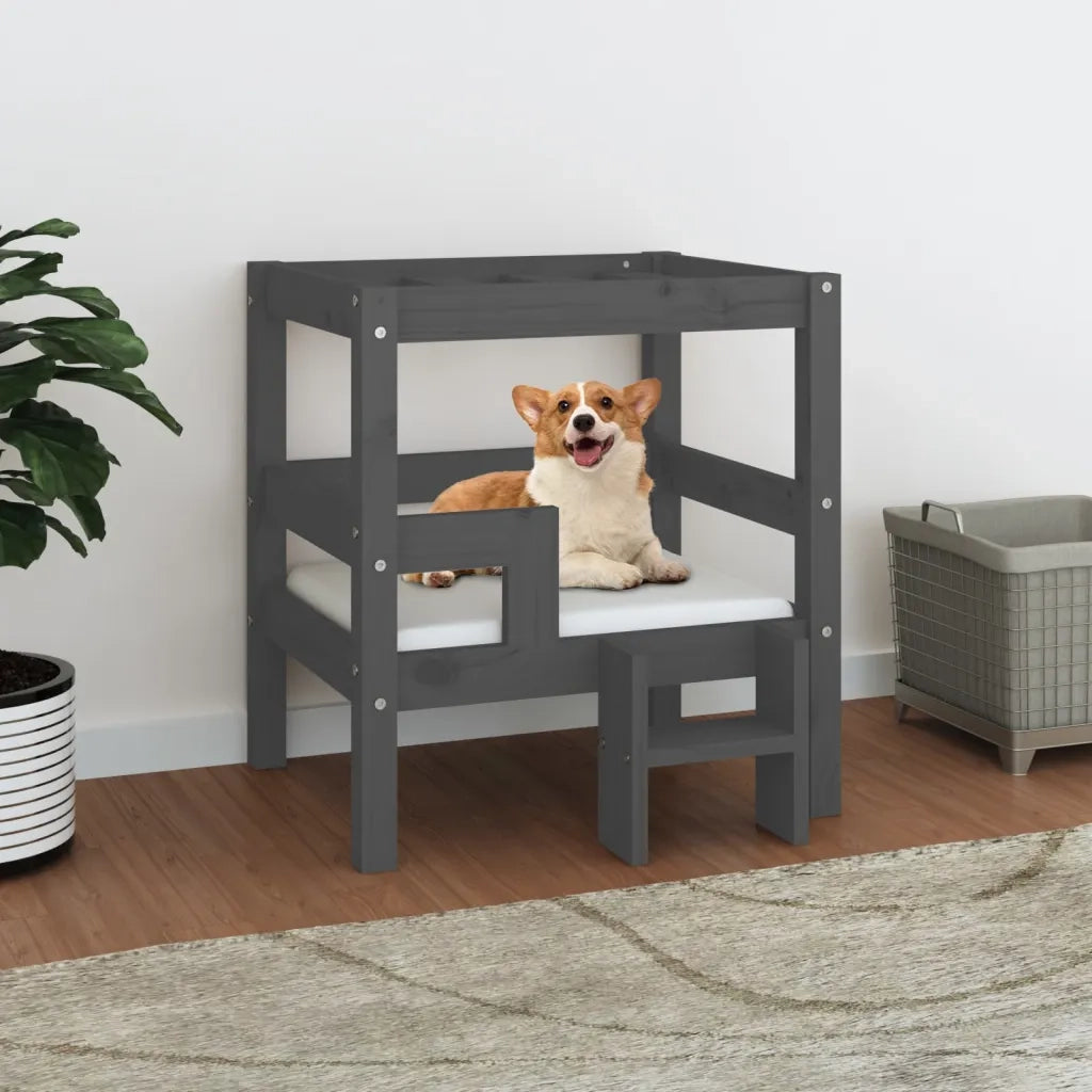 Cuccia per Cani Grigio 55,5x53,5x60cm in Legno Massello di Pino 822369