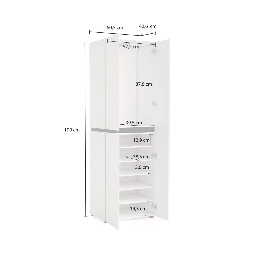 Linfa, Armadio Multiuso Grande Cassetti Made in Italy, 60.8x190h cm Bianco Lucido