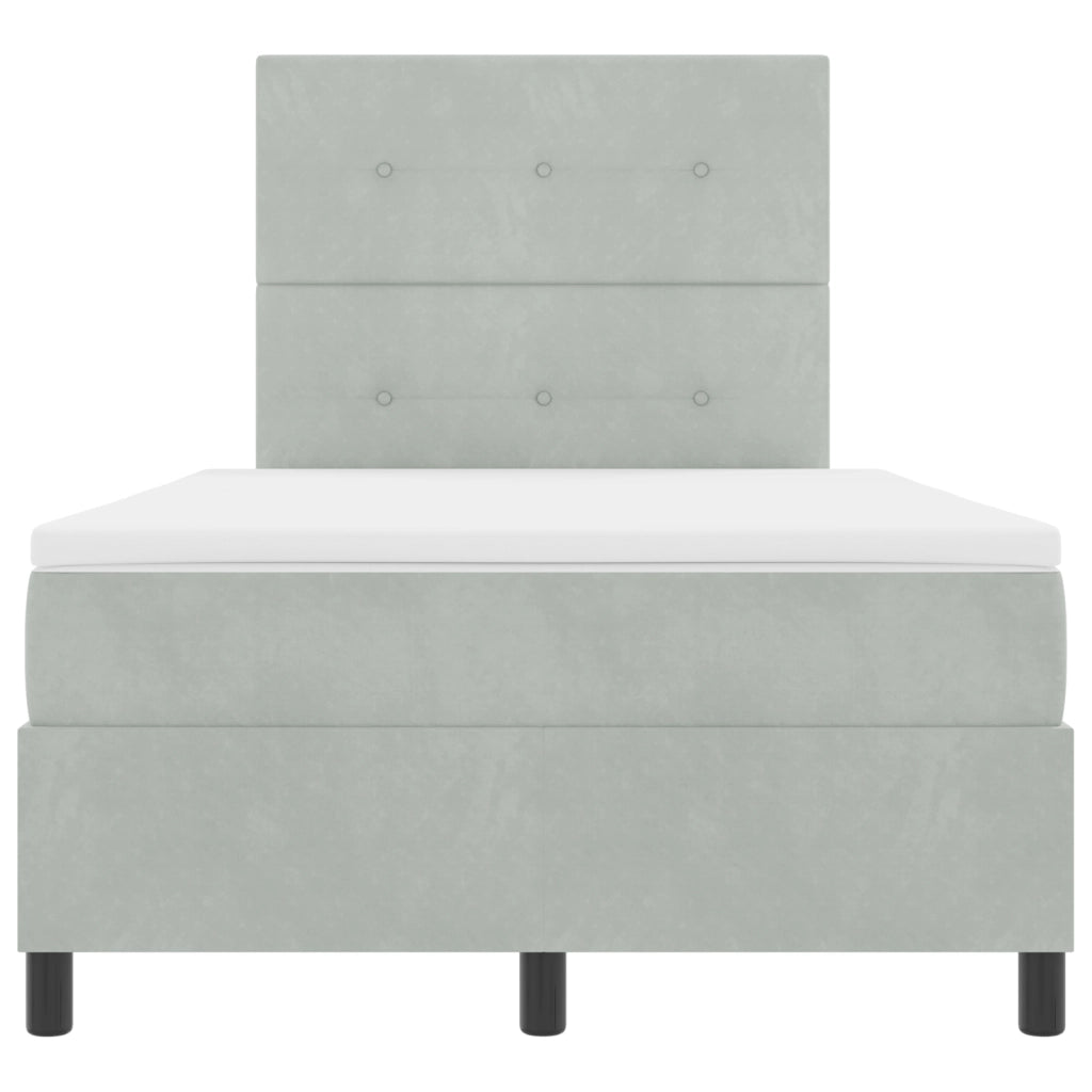 Letto Box Spring  con Materasso Grigio Chiaro Piccolo Doppio Velluto