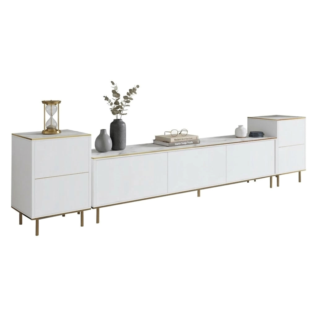 Cortin, Mobile Porta tv 2 Ripiani, 260x35x45h cm Bianco