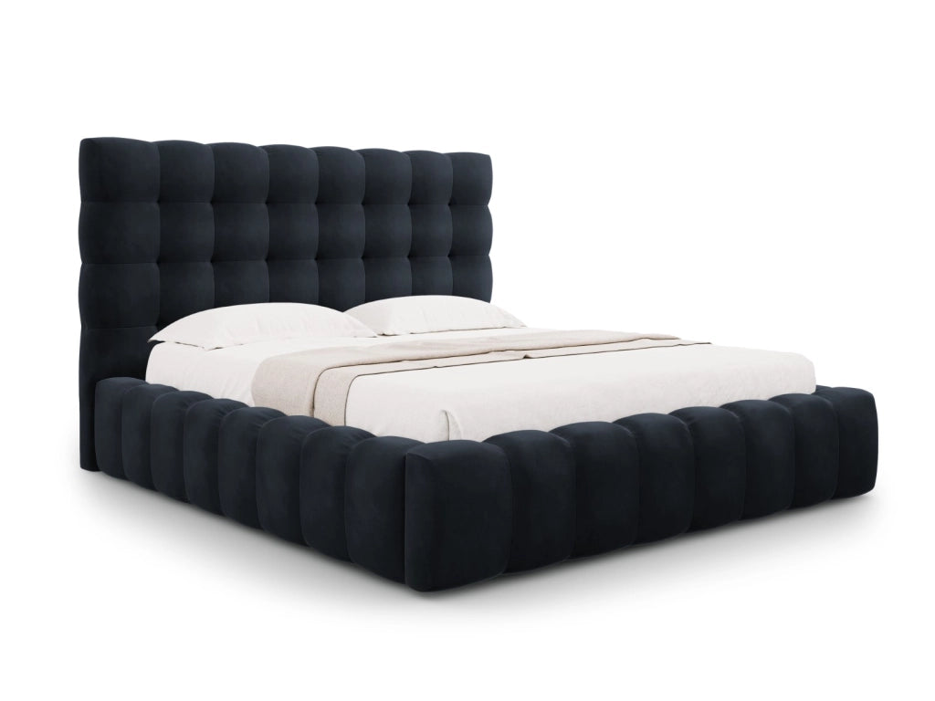 Cosmopolitan Design - Letto a cassettone con testiera "Bali" 180x200cm in velluto blu scuro 
