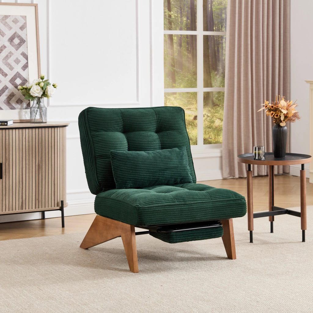 Poltrona Lounge Reclinabile con Poggiapiedi ¨C MINIMAL ¨C Tessuto, Cuscino Lombare, Gambe in Legno