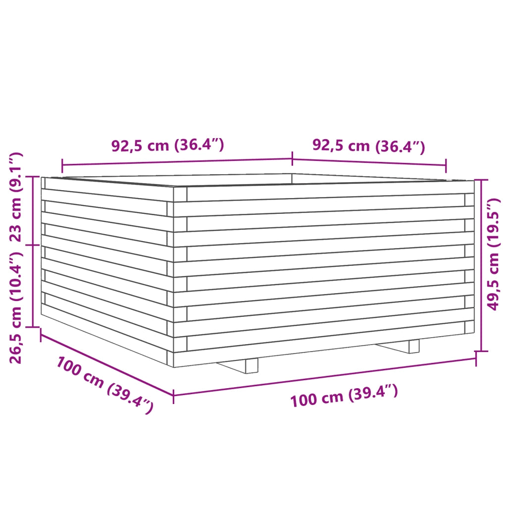 Fioriera | Cassetta per fiori | Vaso da Giardino Bianca 100x100x49,5 Legno Massello di Pino