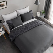 Set di coperte 135 x 200 cm patchwork in tessuto di velluto e microfibra con fondo antracite grigio uniforme, design moderno e estetico, set a due pezzi con chiusura a zip e cerniere per cuscini, modello 80.