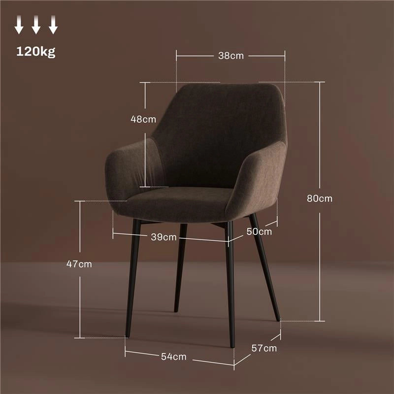 SET 2 SEDIE DA PRANZO NORDICHE IMBOTTITE CON BRACCIOLI RICURVI IN TESSUTO EFFETTO VELLUTO, 54X57X80 CM, MARRONE