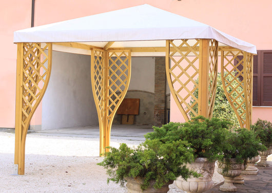 Gazebo da Giardino in Legno 3x3m con Copertura in PVC Taini Calice Pocket Noce