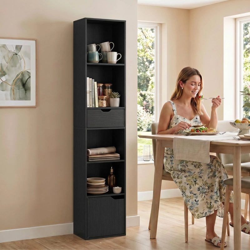 LIBRERIA 30 x 24 x 158 cm Nera con cassetto e ripiano regolabile