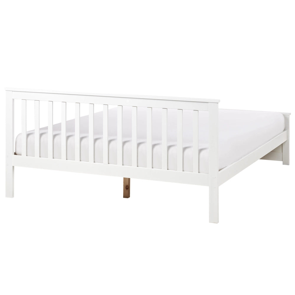 Letto matrimoniale in legno di Pino bianco con Rete a Doghe 160 x 200 cm stile minimalista
