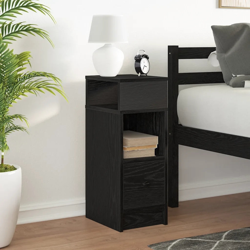 Comodino con Cassetto Nero 25x31x66 cm