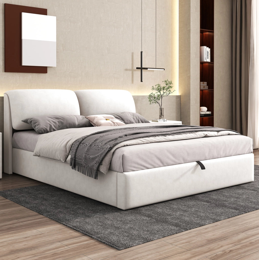 Letto imbottito 180x200 cm beige in velluto con contenitore
