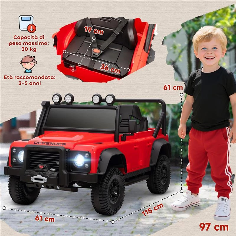 MACCHINA ELETTRICA PER BAMBINI 3-5 ANNI LAND ROVER OFFICIALE 12V CON TELECOMANDO, SOSPENSIONI, LUCI LED, ROSSO