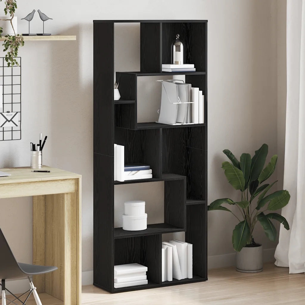 Libreria-Scaffale per Libri-Mobile di Stoccaggio Rovere Nero 67x24x161 cm in Legno Multistrato