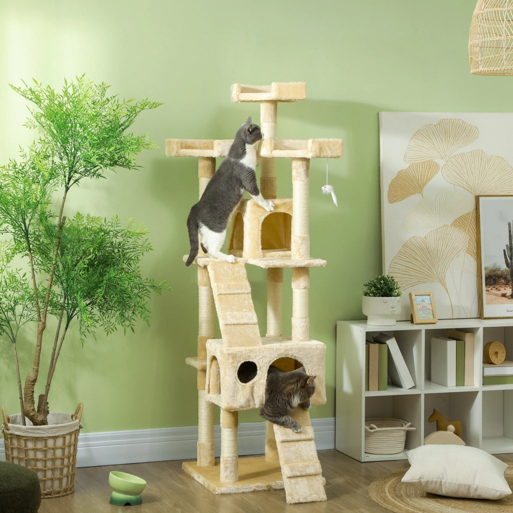 Albero tiragraffi per gatti con 2 tane e 3 lettini ¨C zephmum ¨C 173 cm beige