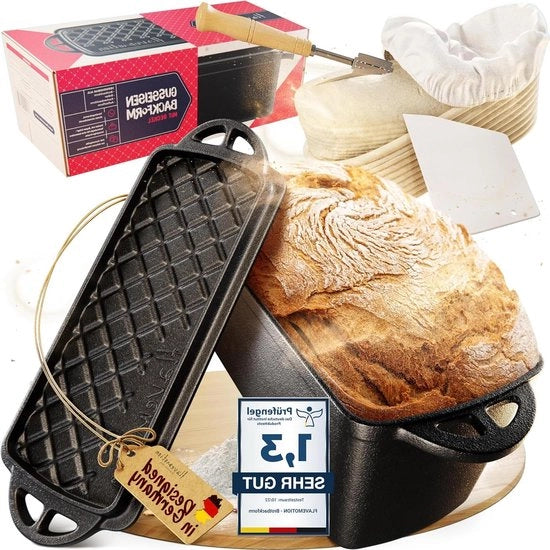 Forma per pane e torta in ghisa con coperchio - 25 litri rettangolare - forma per pane e torta - piastra per cottura - forma per pane - contenitore per pane - ghisa