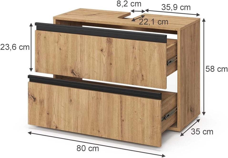 Mobile sottolavabo per bagno Torren, Artigiano, 80 x 58 cm con 2 cassetti