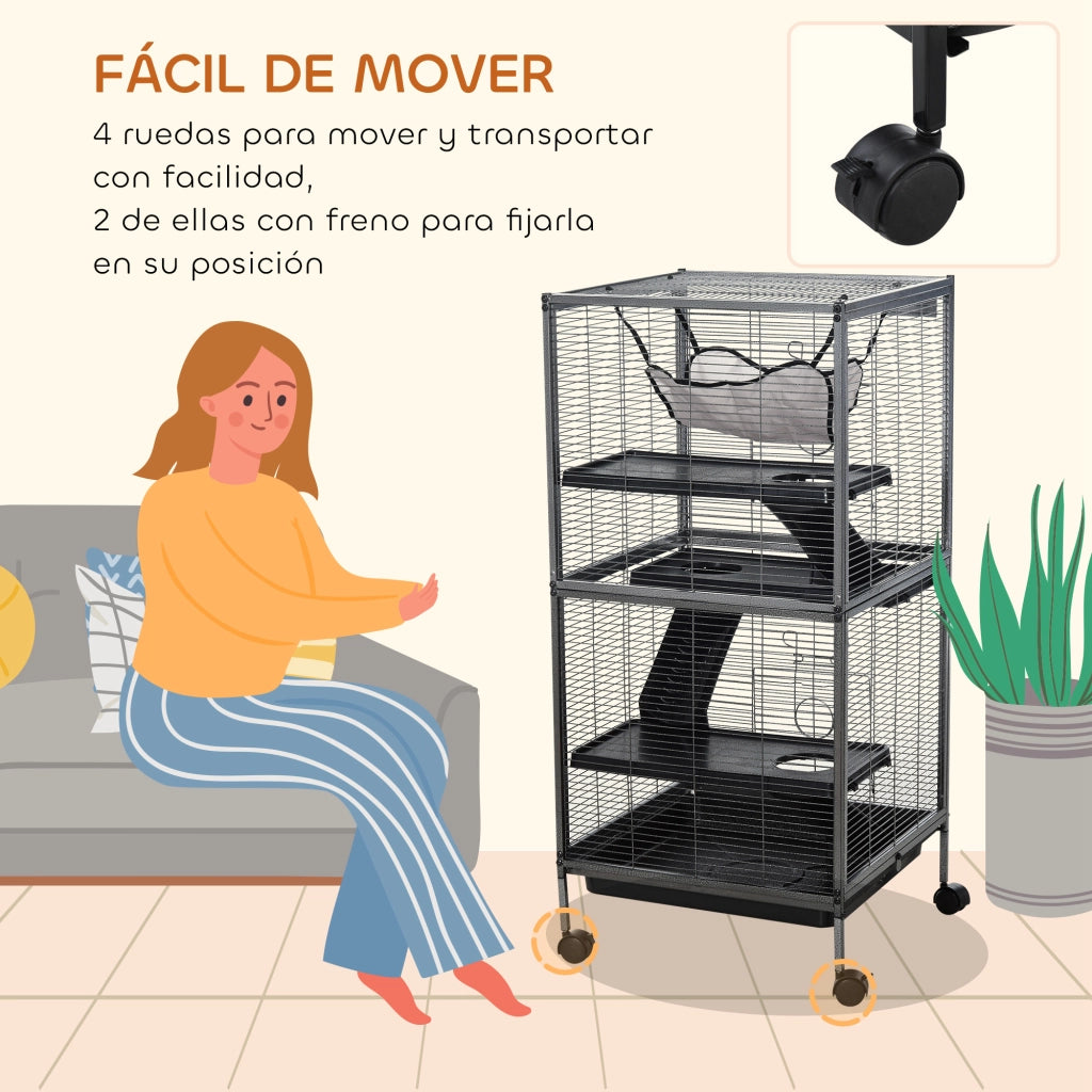 Parco per Animali Domestici con Ruote 2 Porte 3 Rampe ¨C zephmum ¨C Grigio 52x52x113,5cm