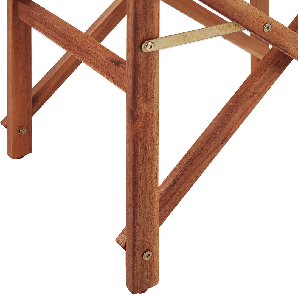 Set di 2 Sedie da Regista in Legno Scuro di Acacia e Bianco Sporco Pieghevoli