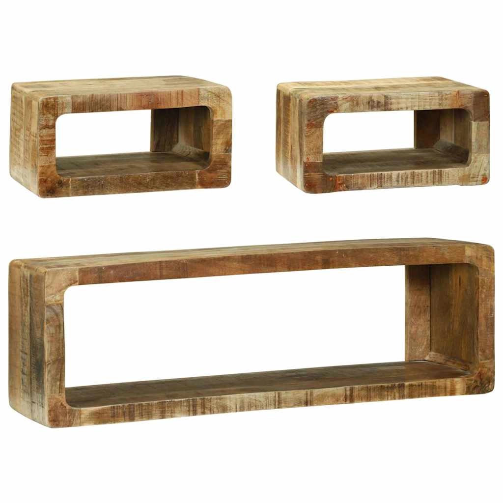 Set di 3 mobili TV modulari 100 x 30 x 32 cm con contenitore e ripiano stile contemporaneo realizzati in legno massello di mango marrone 02_0058074