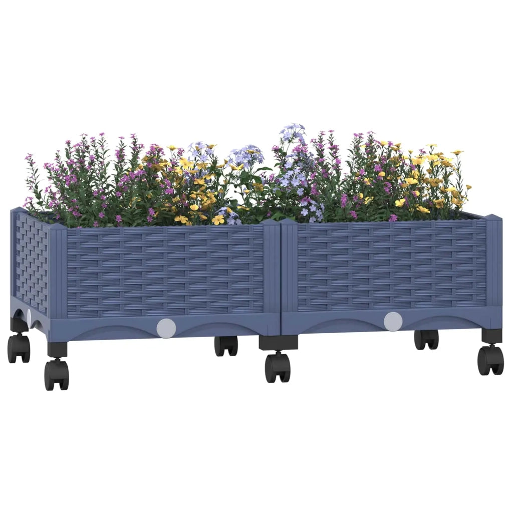 Vaso da Giardino con Ruote Blu Grigio 80 x 40 x 33 cm PP 3422956