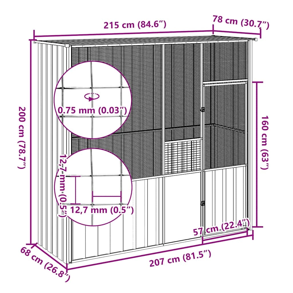 Gabbia per uccelli 215 x 78 x 200 cm acciaio zincato grigio 02_0041706