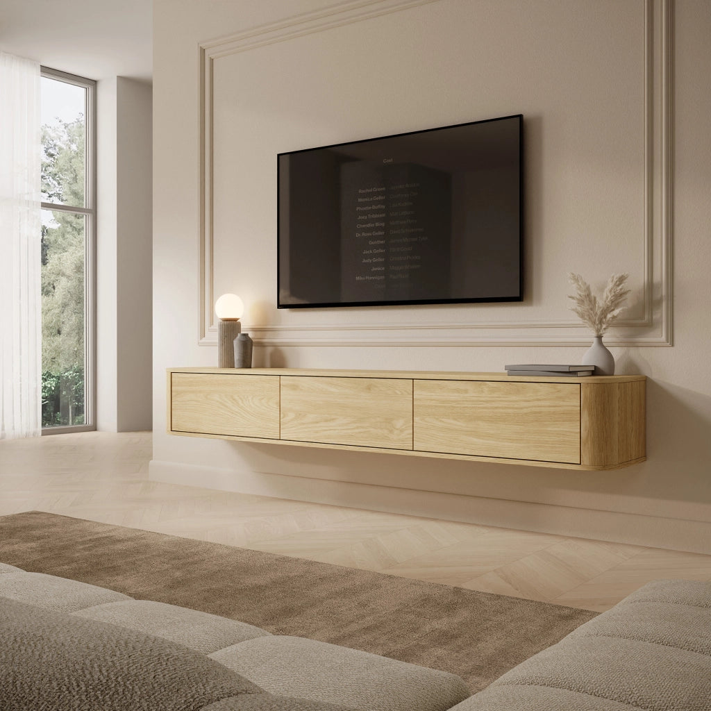 Kahate, Mobile Porta tv 3 Cassetti, 200x34x28h cm Marrone Rovere
