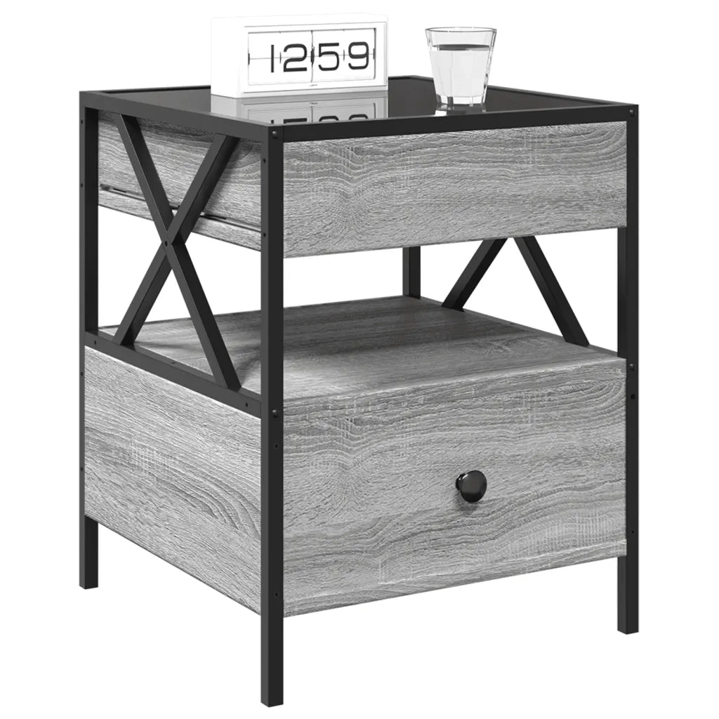 Comodino con LED Infinity-Tavolino da notte Grigio Sonoma 40x40x51 cm 676290