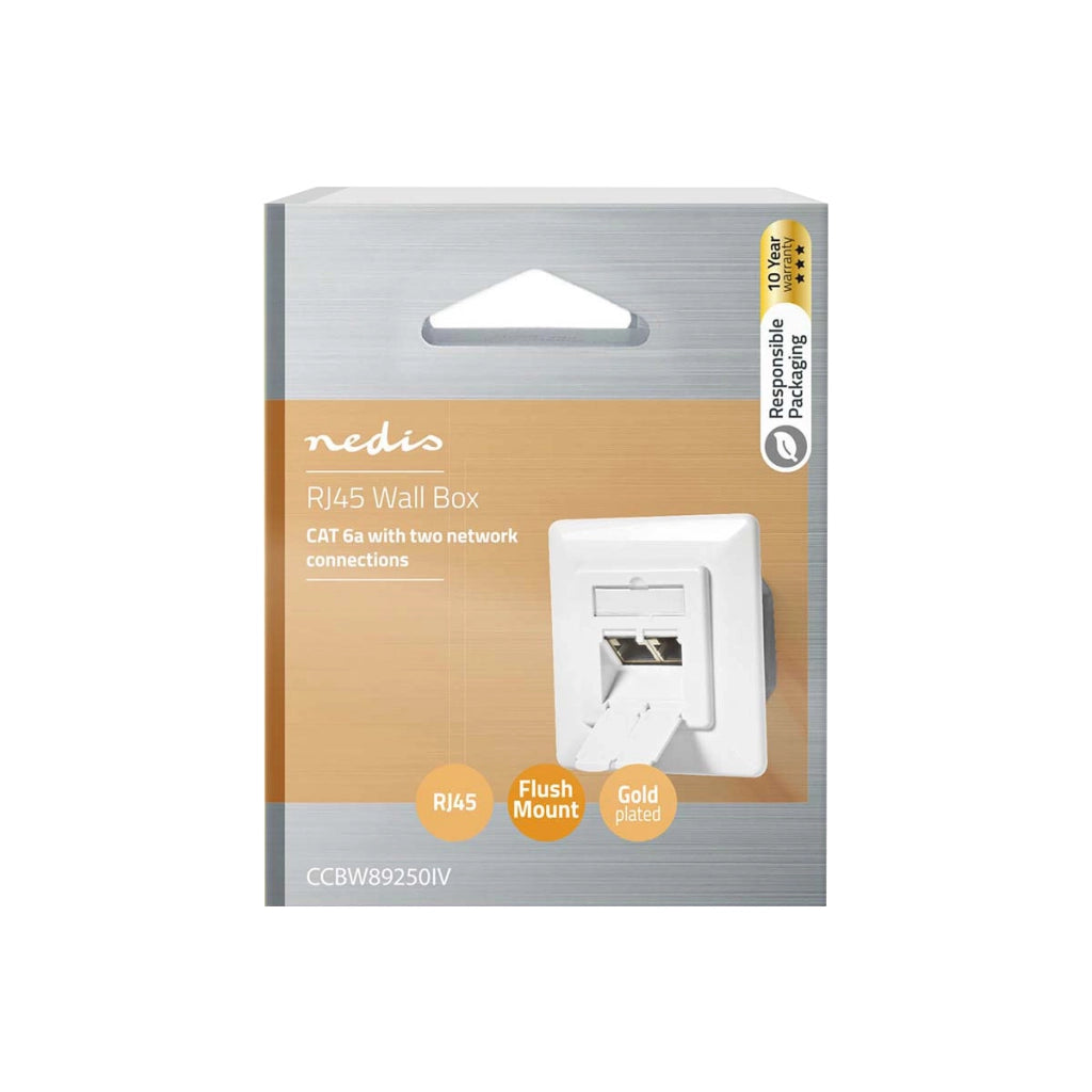 Presso Ethernet Murale Doppia Porte Femmina Rj45 Cat6a Incassabile Bianco Nedis