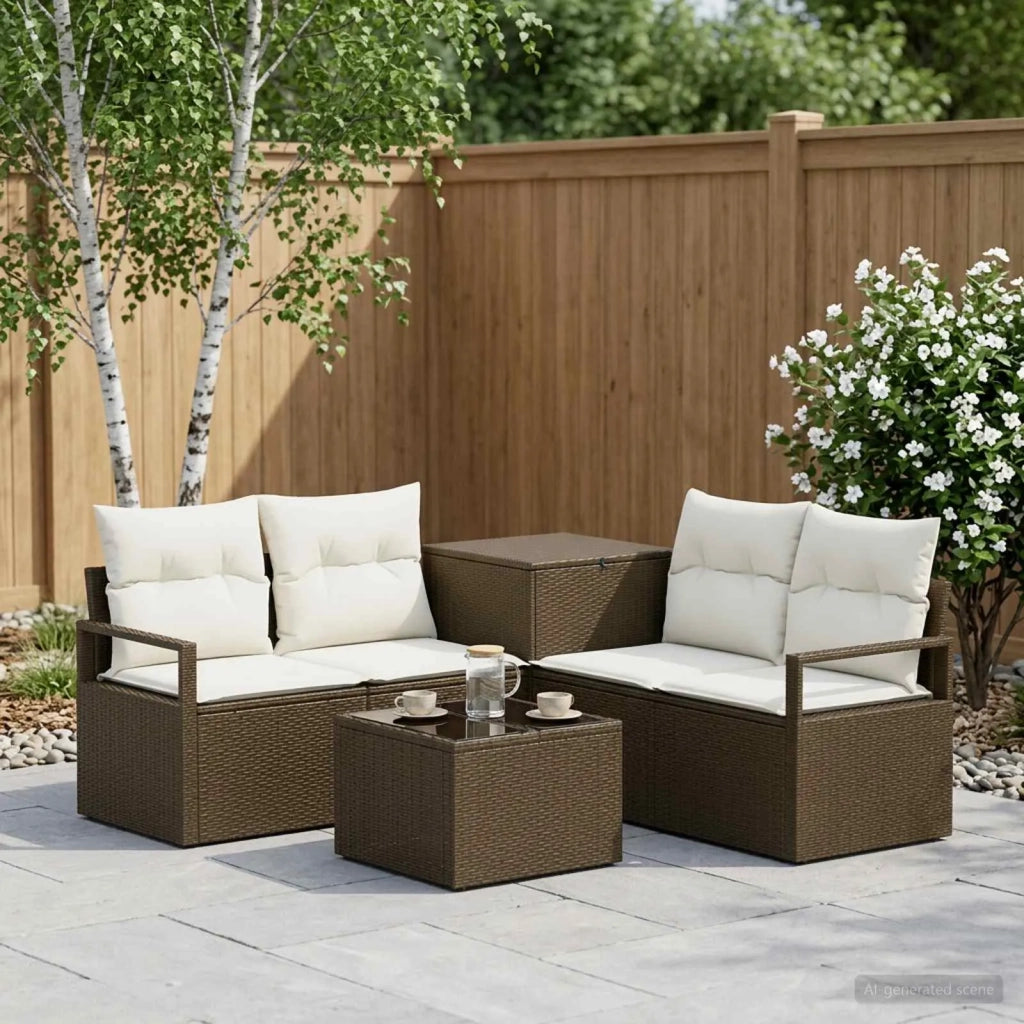 Set di divani 6 pz Marrone e Bianco Crema 3447238
