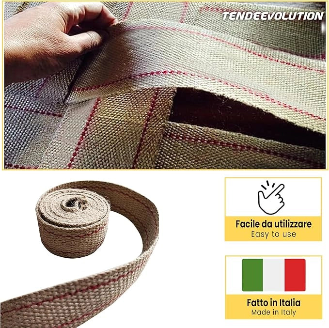 Cinghia Iuta Cinta Juta per Tappezzeria al Metro Lineare - Made in Italy - Sostituzione Fondo Sedie, Divani & Poltrone