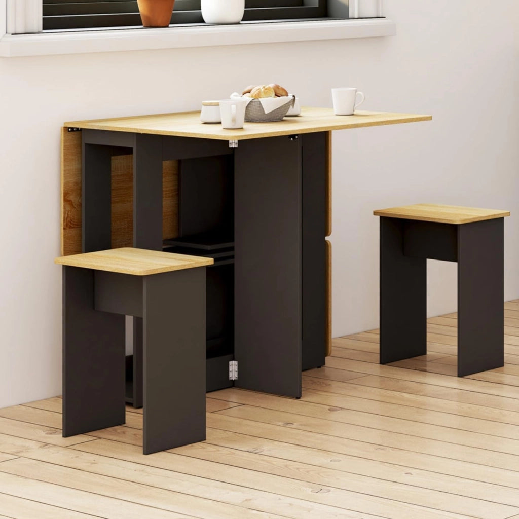 IDMarket - EDI Consolle Pieghevole per 2-4 Persone in Legno Nero con Piano in faggio e 4 sgabelli
