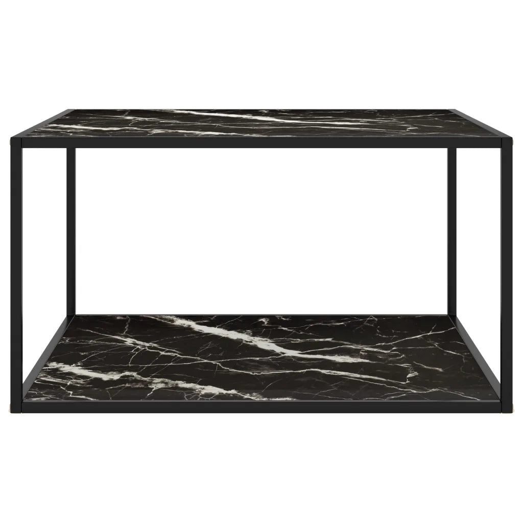 Tavolino da Salotto Nero con Vetro Marmo Nero 90x90x50 cm 322914