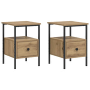 Set di 2 Comodini | Armadio da Notte | Mobiletto da notte Rovere Artigianale 34x36x50cm in Legno Multistrato