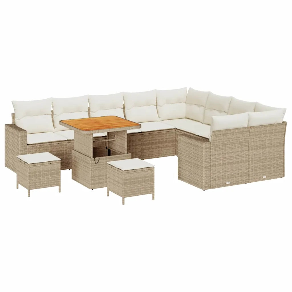 Set Divano da Giardino 13 pcs Beige e Crema polyrattan