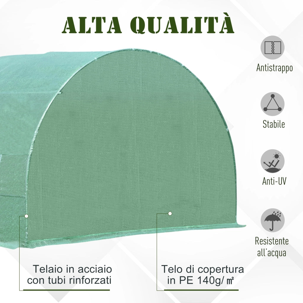 EasyComfort Serra per Piante a Tunnel, Serra per Orto da Esterno con Porta Avvolgibile e 8 Finestre, 6x3x2 m, in Acciaio e PE, Verde