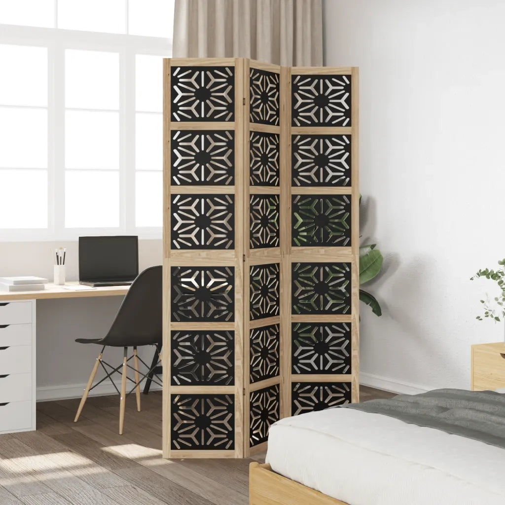 Divisorio Ambienti | Divider per stanze | Paravento 3 Pannelli Marrone e Nero Massello Paulownia
