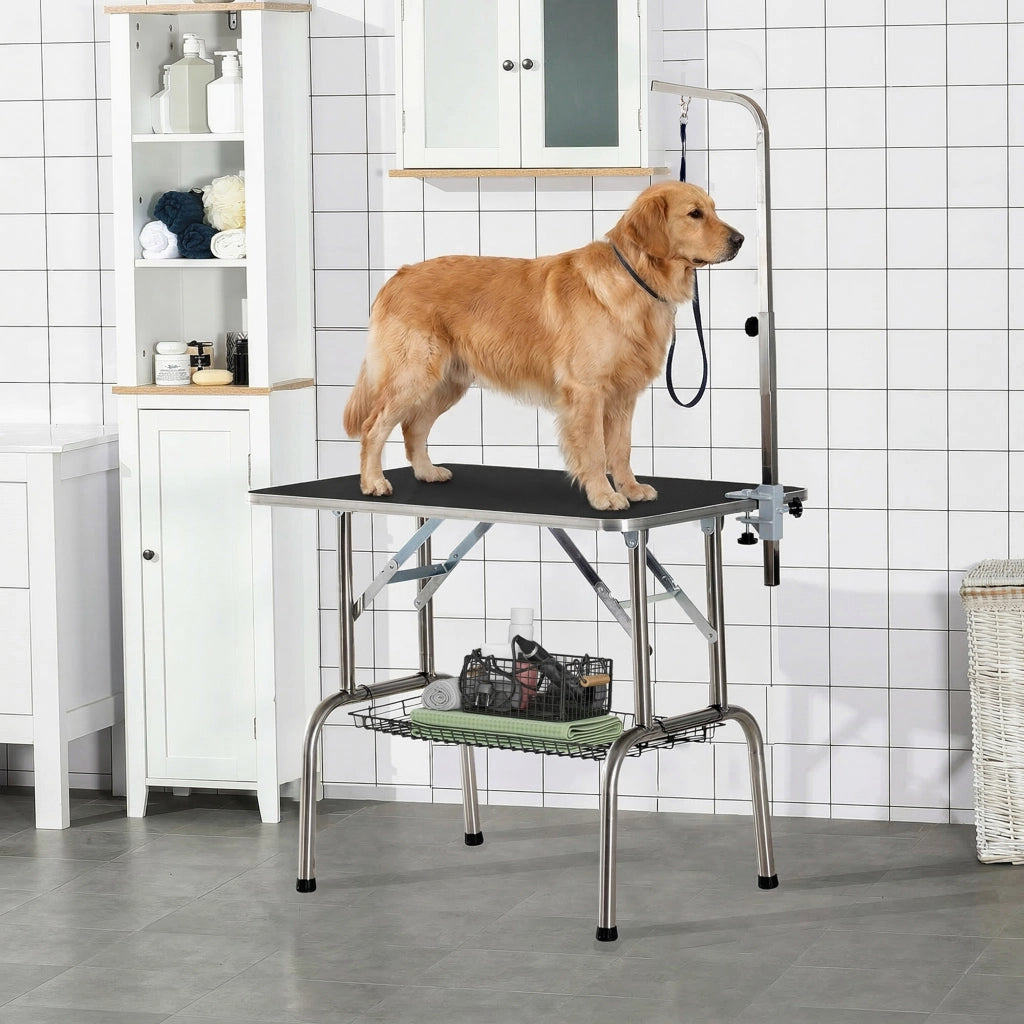 Tavolo da Toeletta per Cani Pieghevole ¨C Zephmum ¨C Nero, 90x60x75 cm