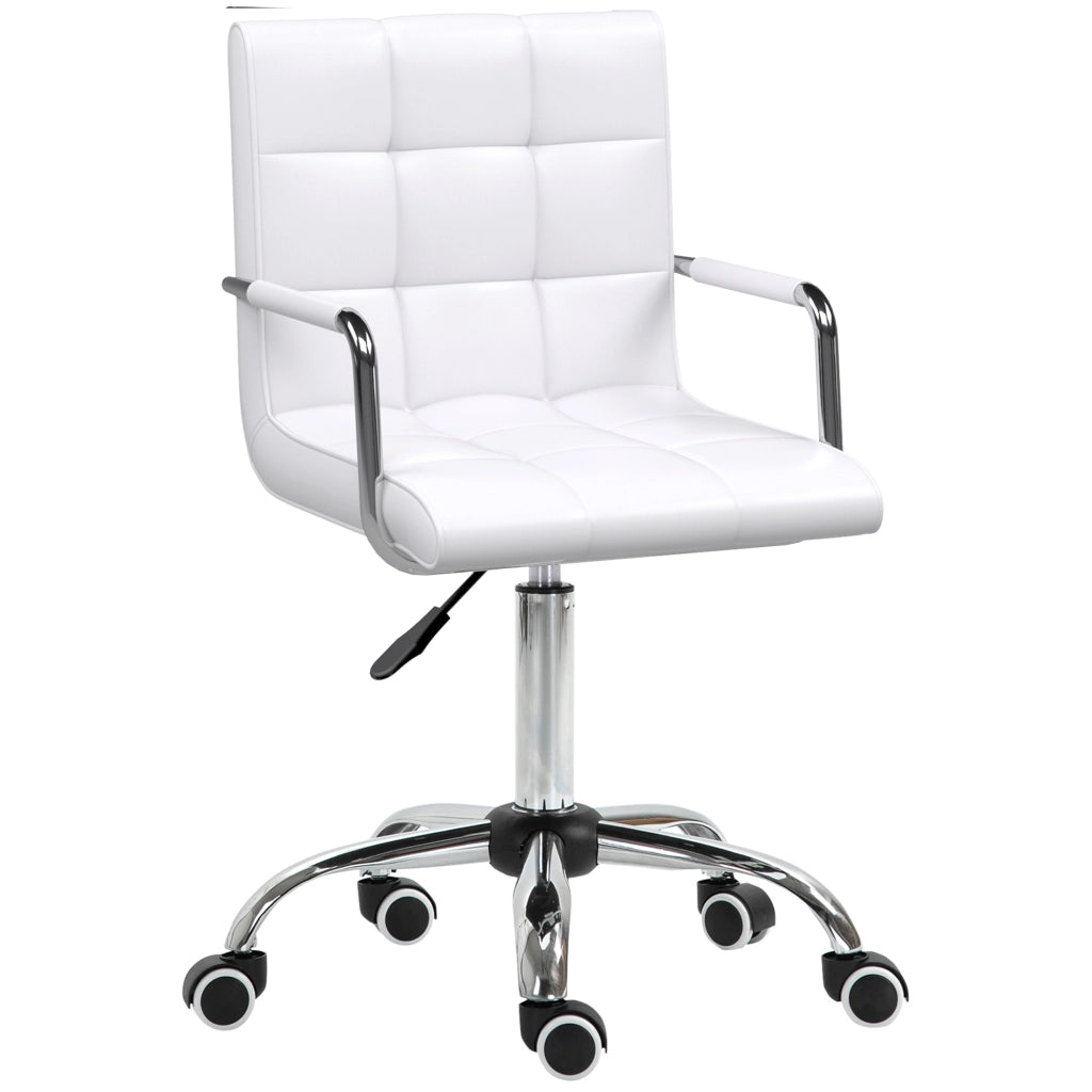 Chaise de bureau girevole regolabile in altezza con braccioli, ruote e imbottitura in PVC bianco per ufficio