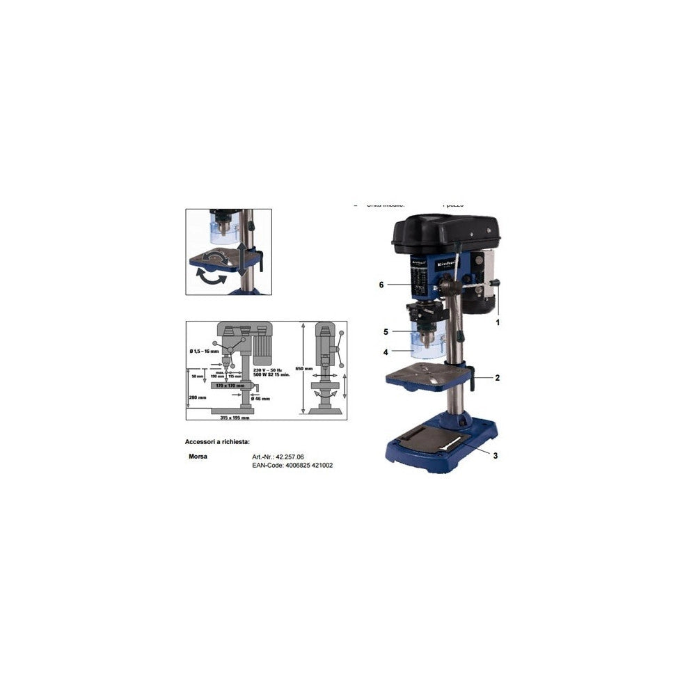 Trade Shop - Trapano A Colonna Einhell Bt-bd 501 Motore 500w Alto 650mm -